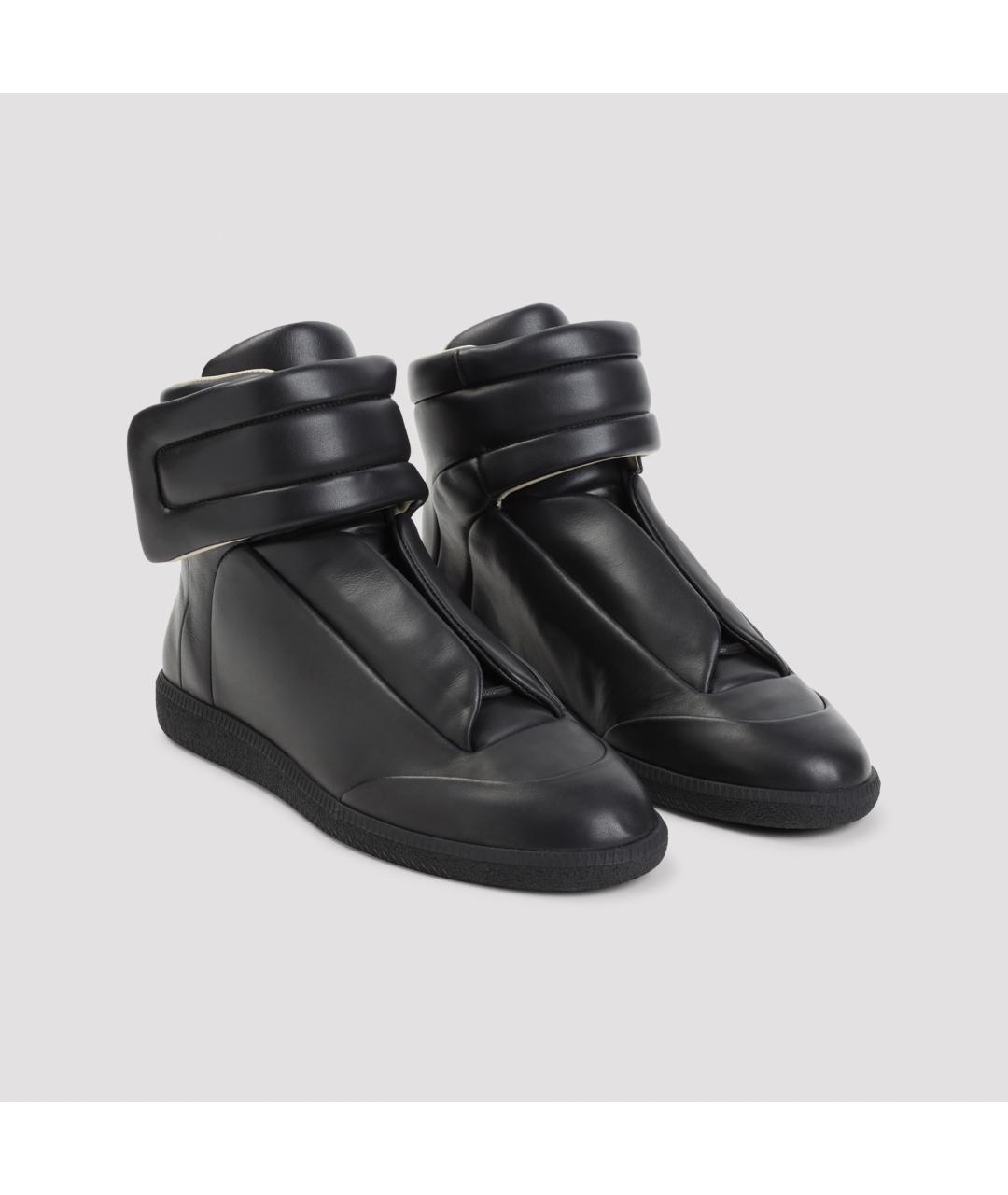 MAISON MARGIELA Черные кожаные высокие кроссовки / кеды, фото 4