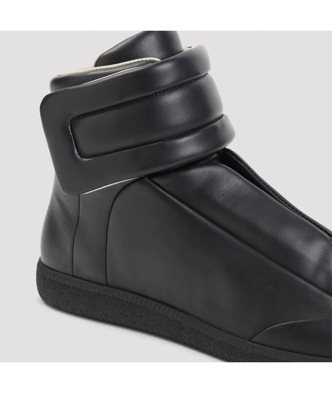 MAISON MARGIELA Черные кожаные высокие кроссовки / кеды, фото 5
