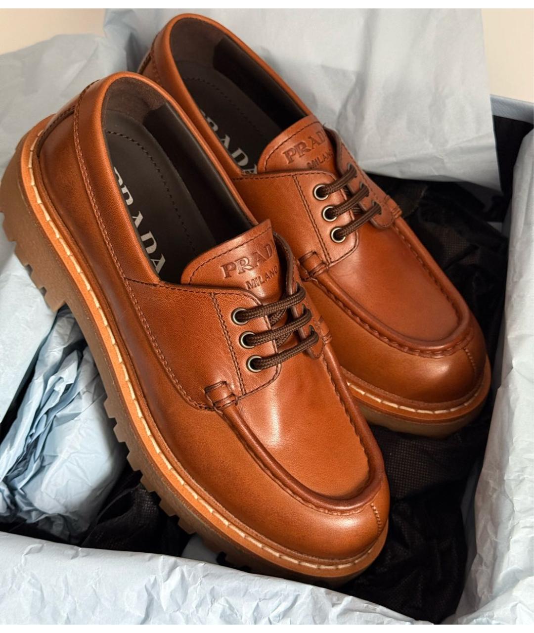 PRADA Коричневые кожаные брогги и оксфорды, фото 6