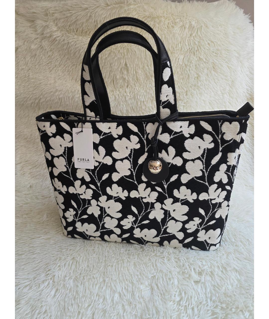FURLA Черная тканевая сумка тоут, фото 6