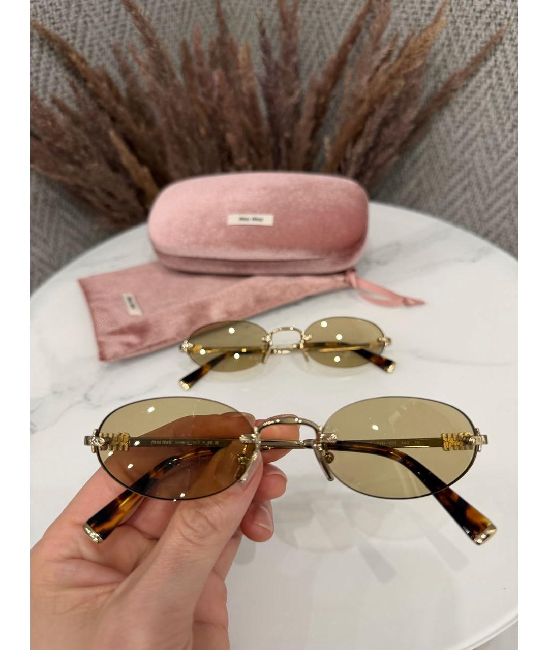 MIU MIU Золотые металлические солнцезащитные очки, фото 2