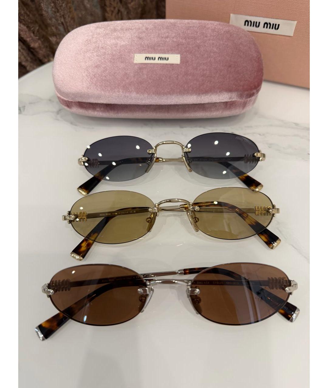 MIU MIU Золотые металлические солнцезащитные очки, фото 3