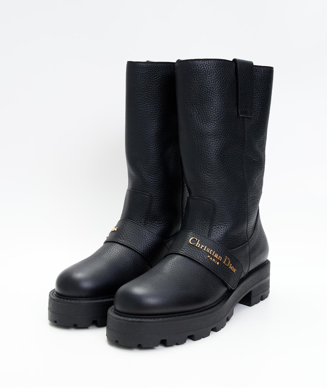 CHRISTIAN DIOR Черные кожаные сапоги, фото 2