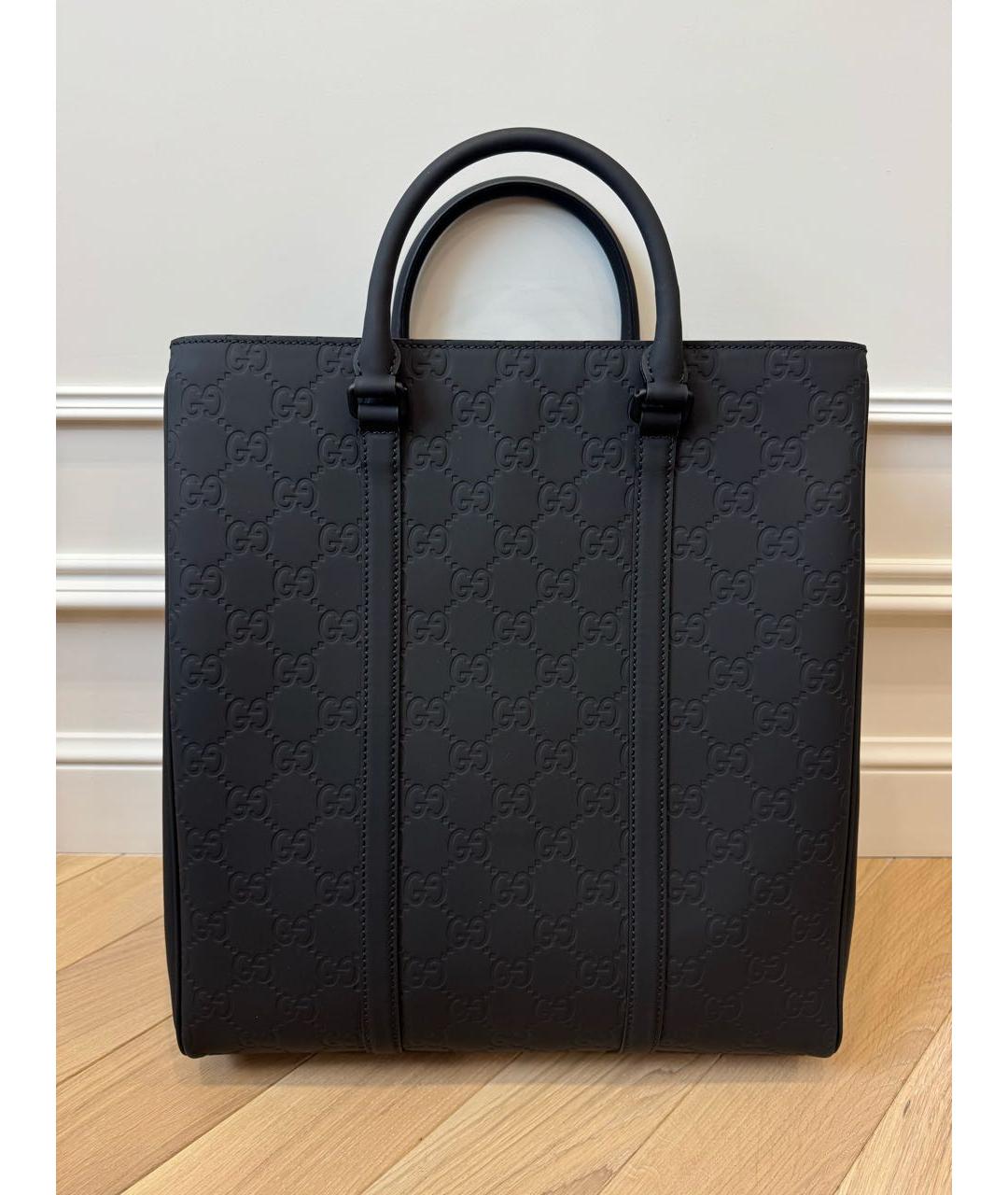 GUCCI Черная кожаная сумка тоут, фото 3