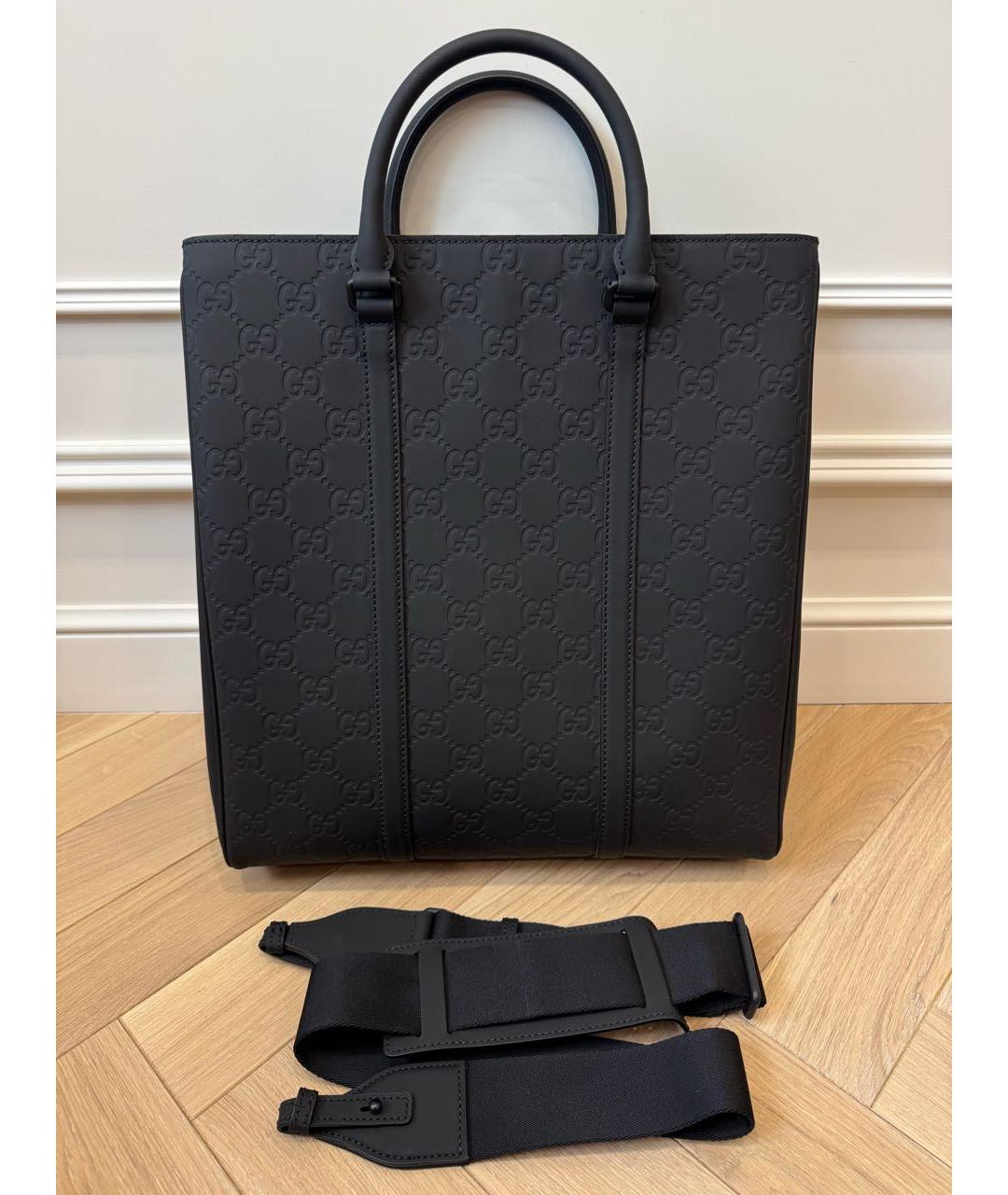 GUCCI Черная кожаная сумка тоут, фото 2