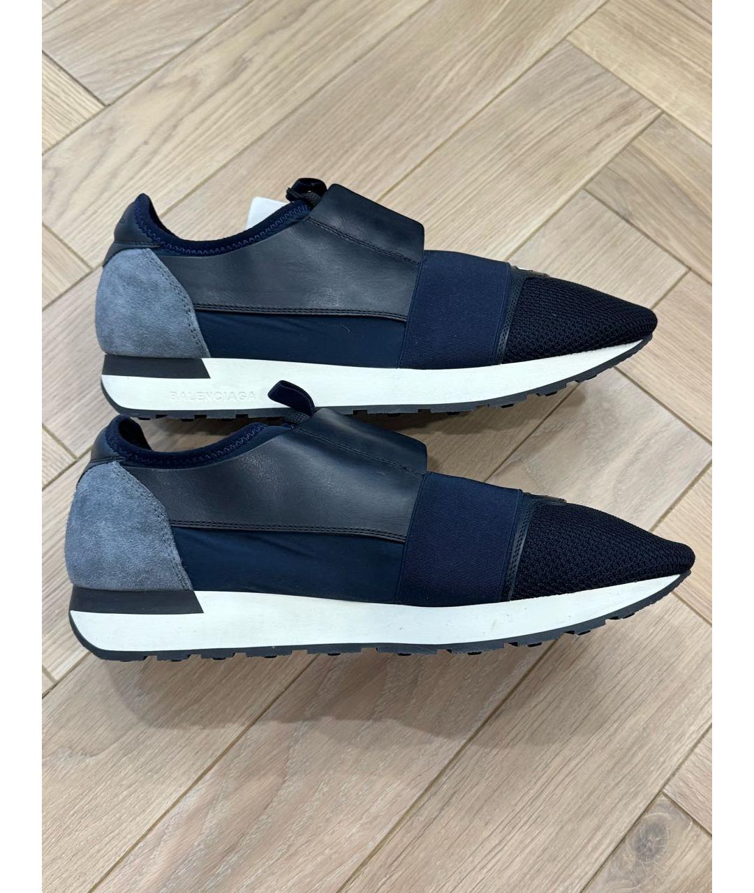 BALENCIAGA Темно-синие кожаные низкие кроссовки / кеды, фото 5