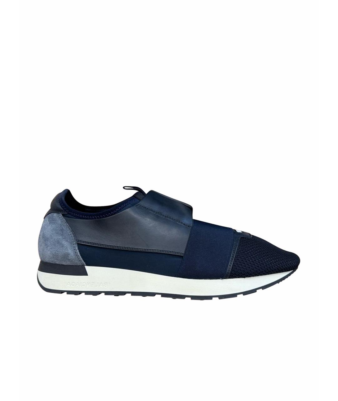 BALENCIAGA Темно-синие кожаные низкие кроссовки / кеды, фото 1