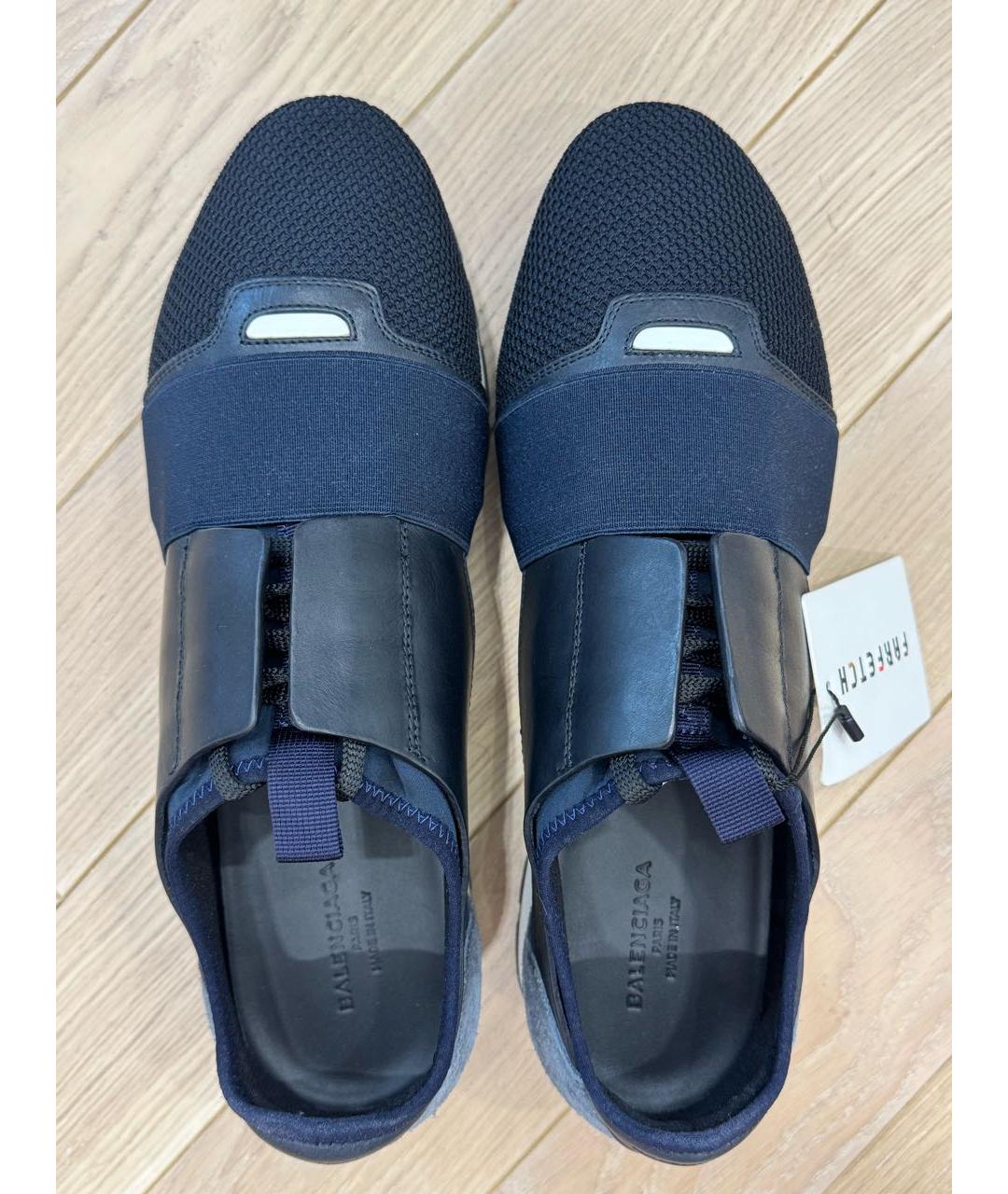 BALENCIAGA Темно-синие кожаные низкие кроссовки / кеды, фото 3