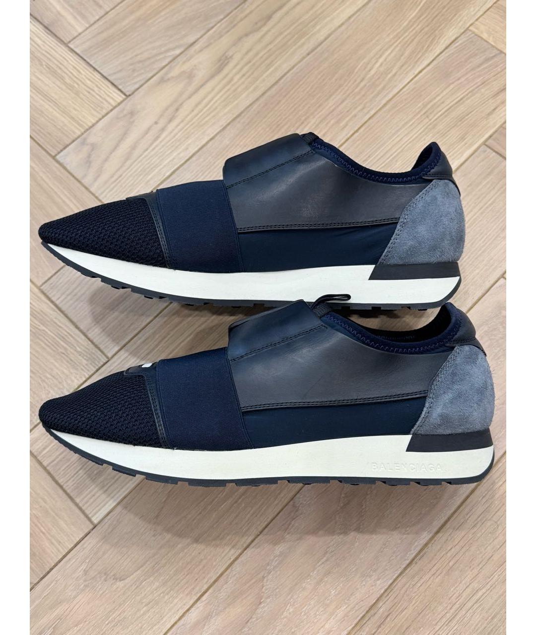 BALENCIAGA Темно-синие кожаные низкие кроссовки / кеды, фото 9