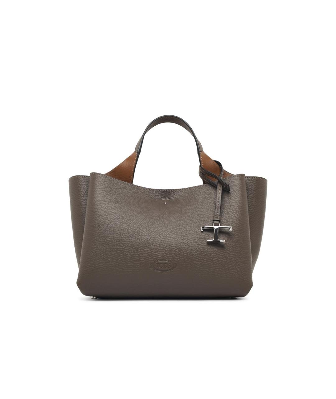 TOD'S Серая кожаная сумка тоут, фото 1