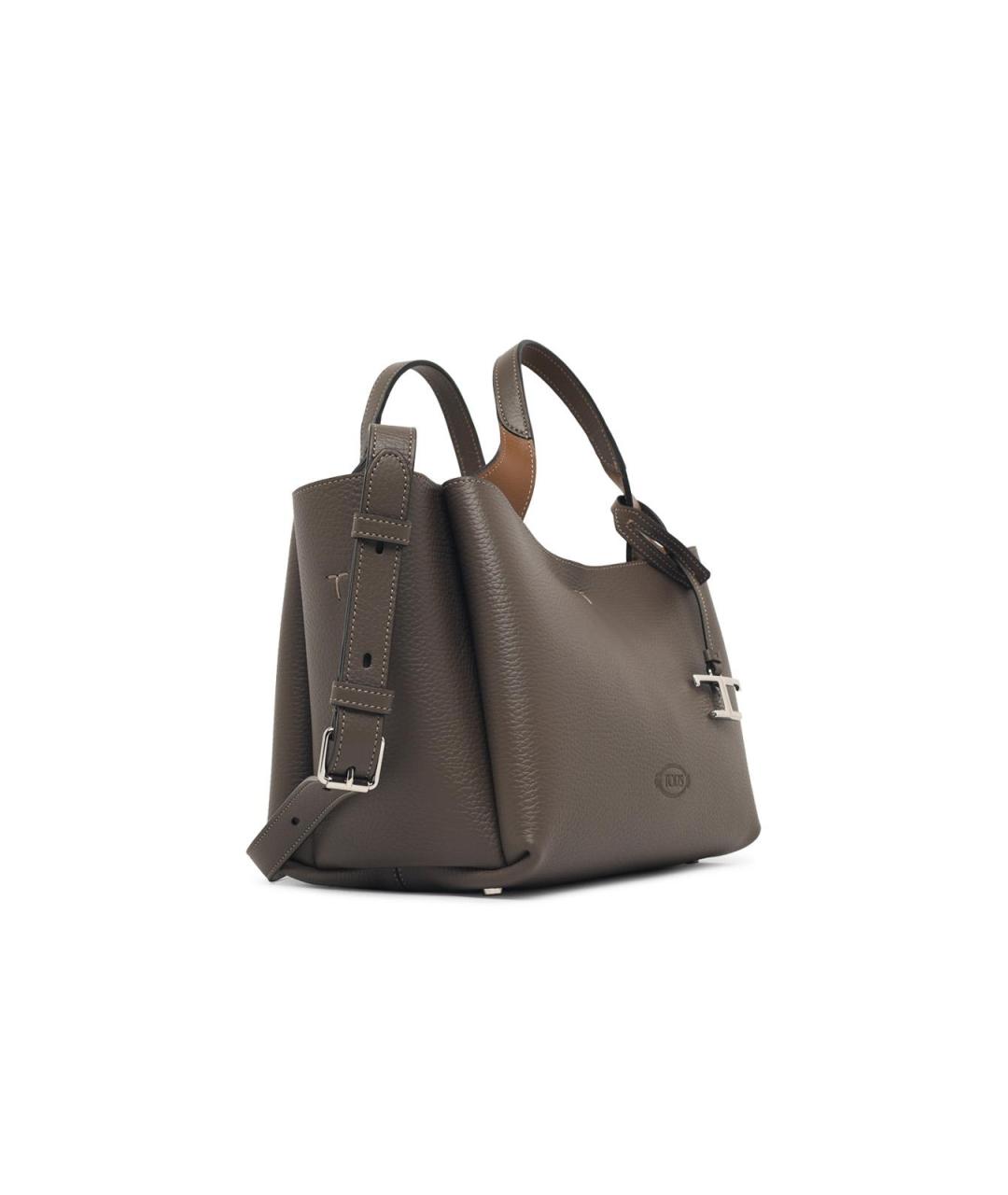 TOD'S Серая кожаная сумка тоут, фото 2