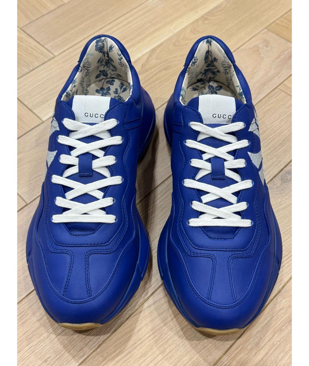 GUCCI Синие кожаные высокие кроссовки / кеды, фото 3