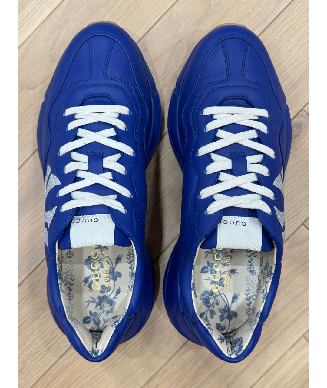 GUCCI Синие кожаные высокие кроссовки / кеды, фото 4