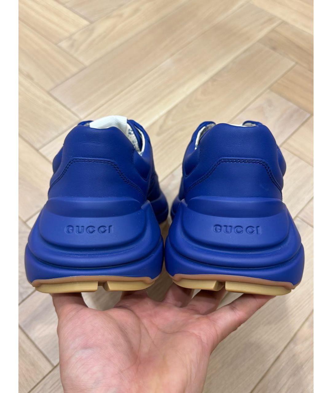 GUCCI Синие кожаные высокие кроссовки / кеды, фото 5