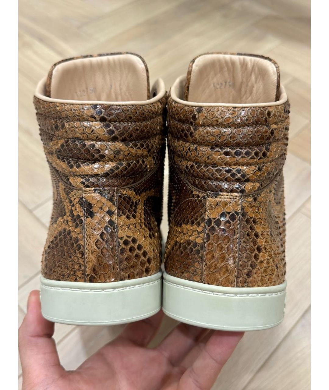 GUCCI Коричневые высокие кроссовки / кеды из экзотической кожи, фото 4