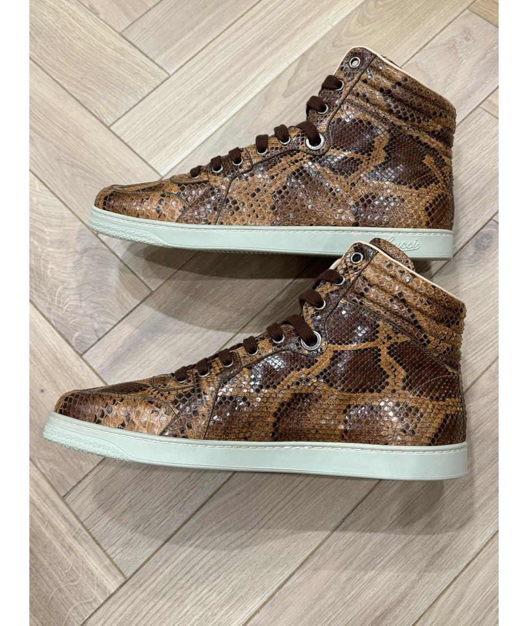 GUCCI Коричневые высокие кроссовки / кеды из экзотической кожи, фото 9