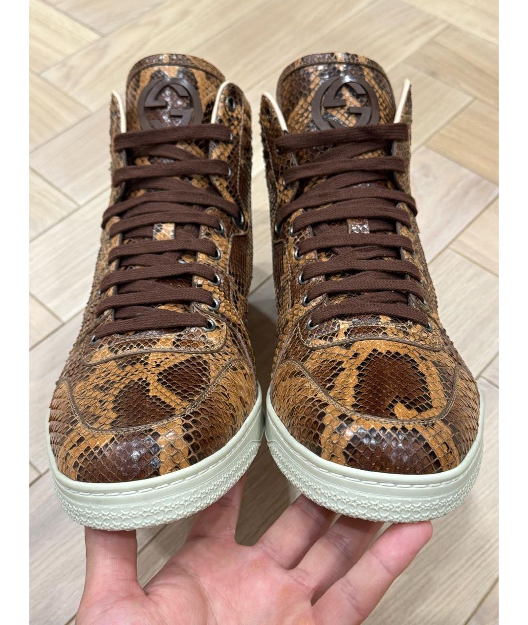 GUCCI Коричневые высокие кроссовки / кеды из экзотической кожи, фото 2