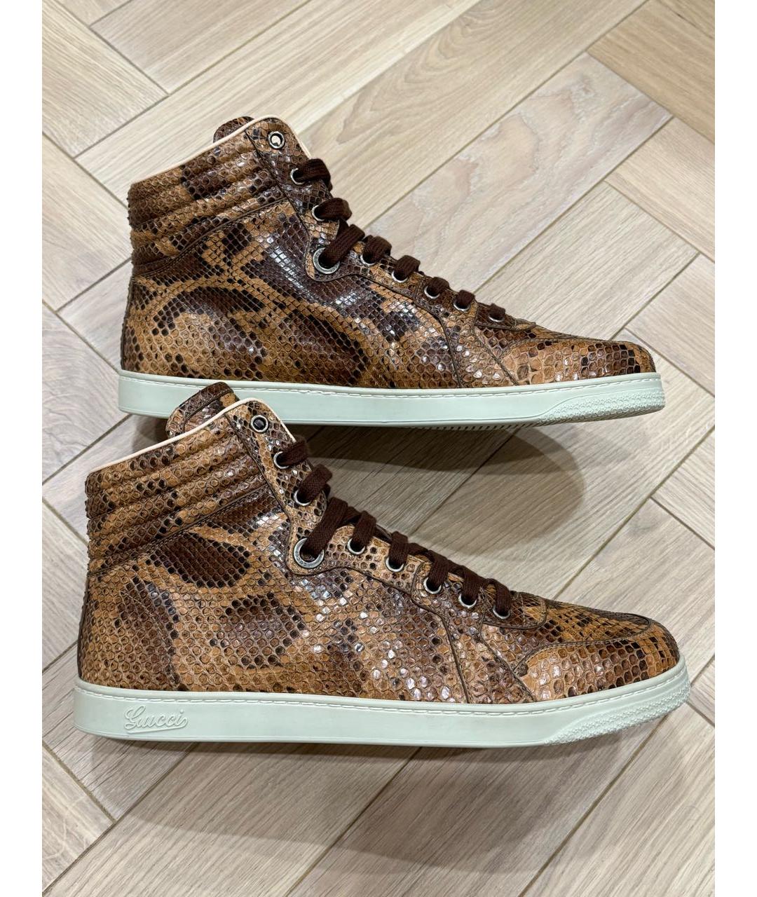 GUCCI Коричневые высокие кроссовки / кеды из экзотической кожи, фото 5