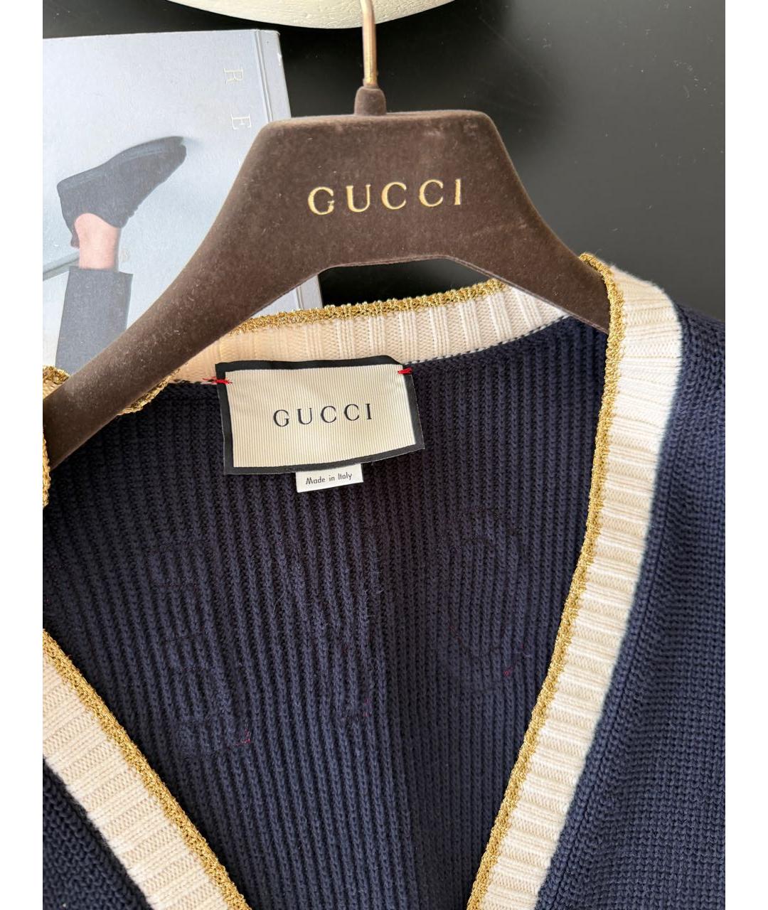 GUCCI Темно-синий шерстяной кардиган, фото 3
