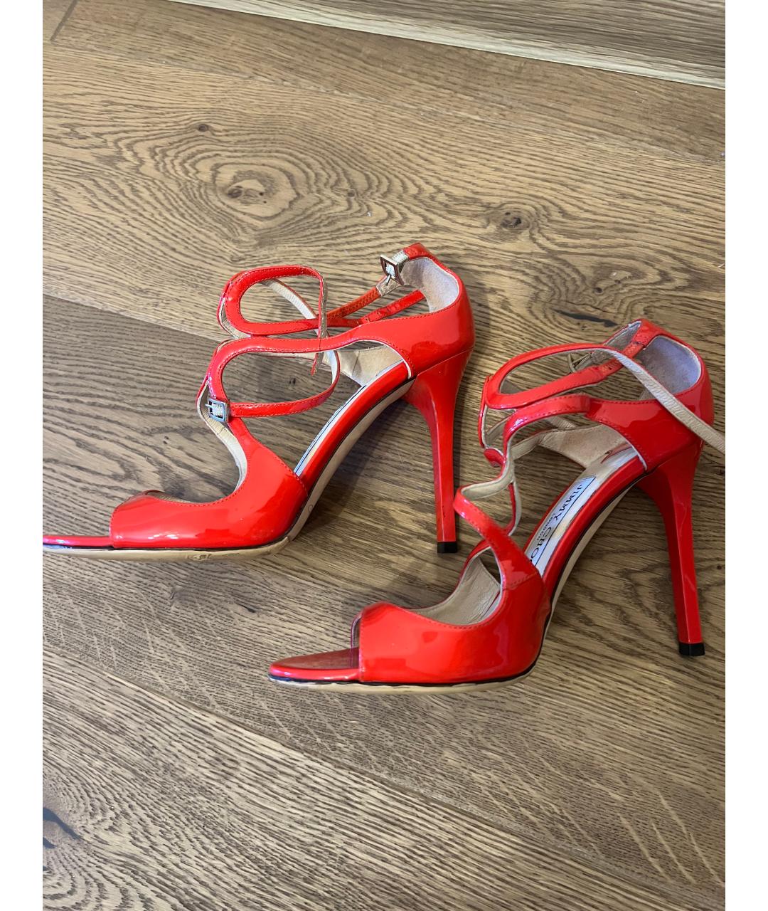 JIMMY CHOO Красные босоножки из лакированной кожи, фото 6