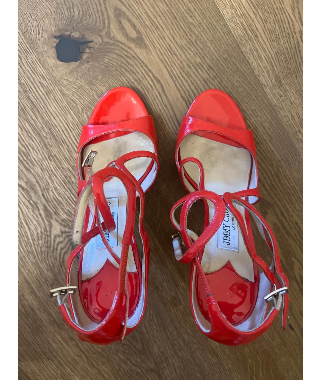 JIMMY CHOO Красные босоножки из лакированной кожи, фото 3