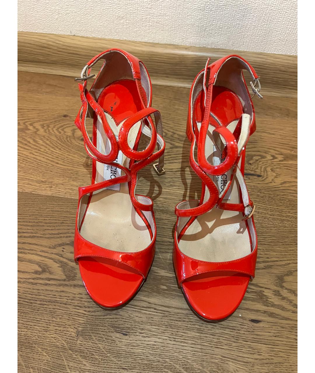 JIMMY CHOO Красные босоножки из лакированной кожи, фото 2