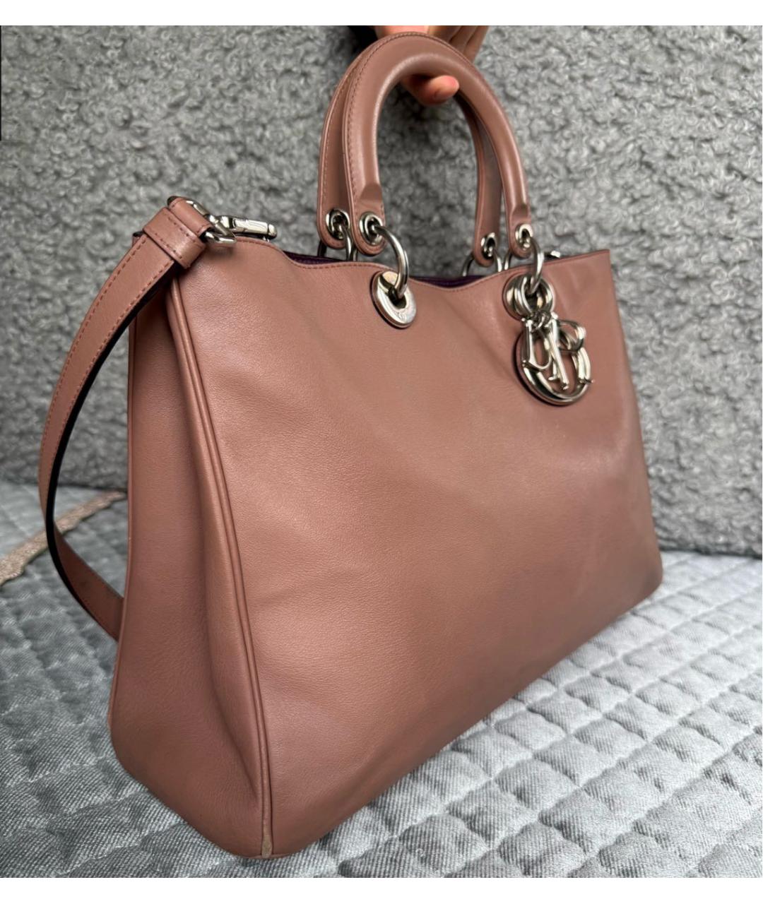 CHRISTIAN DIOR Коричневая кожаная сумка с короткими ручками, фото 2