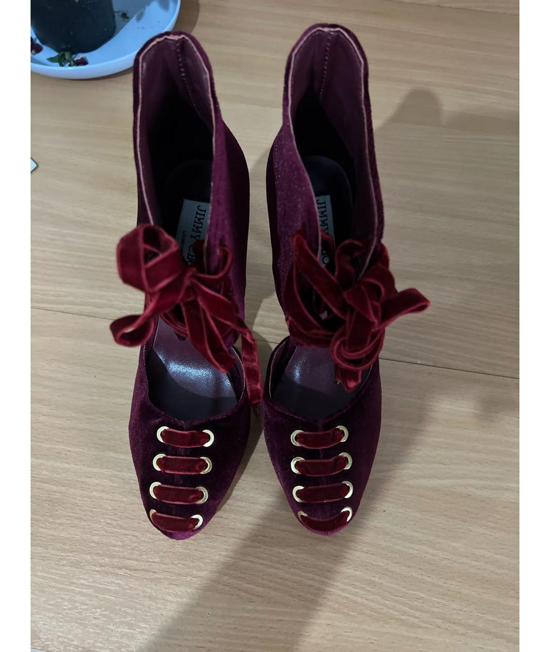 JIMMY CHOO Бордовые бархатные туфли, фото 2