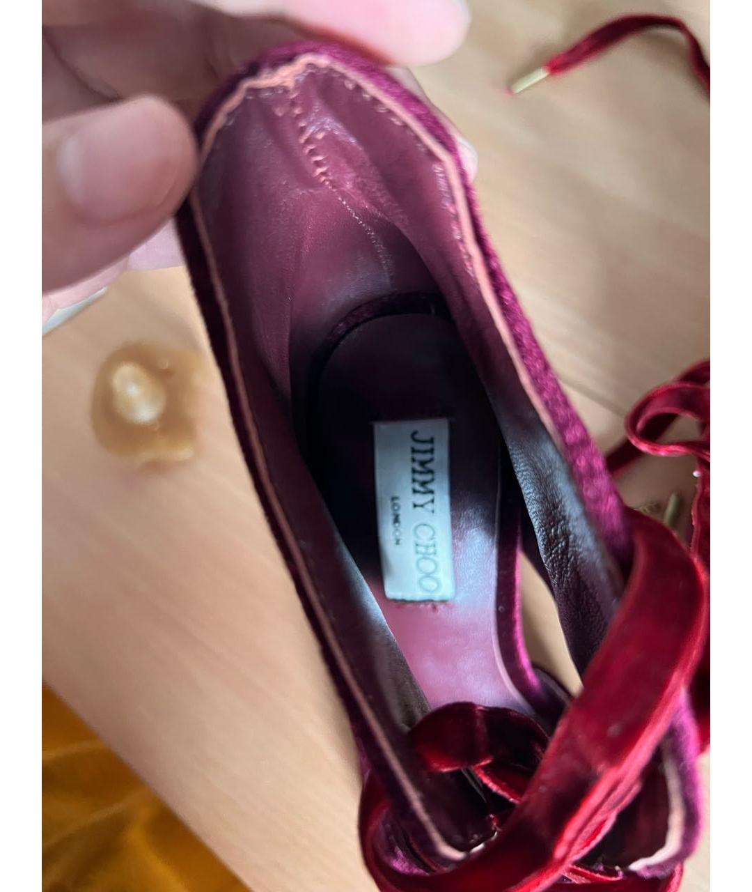 JIMMY CHOO Бордовые бархатные туфли, фото 8