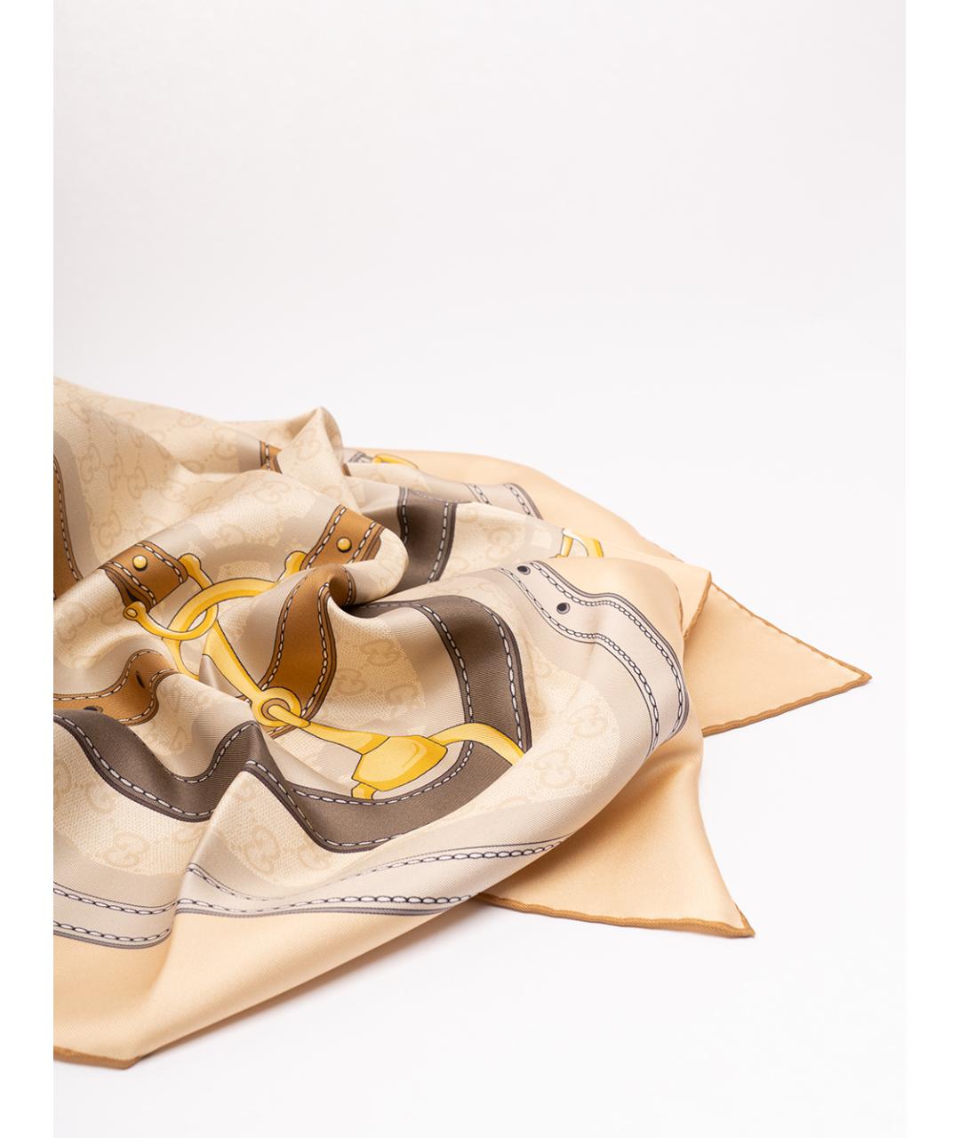 GUCCI Бежевый шелковый платок, фото 2