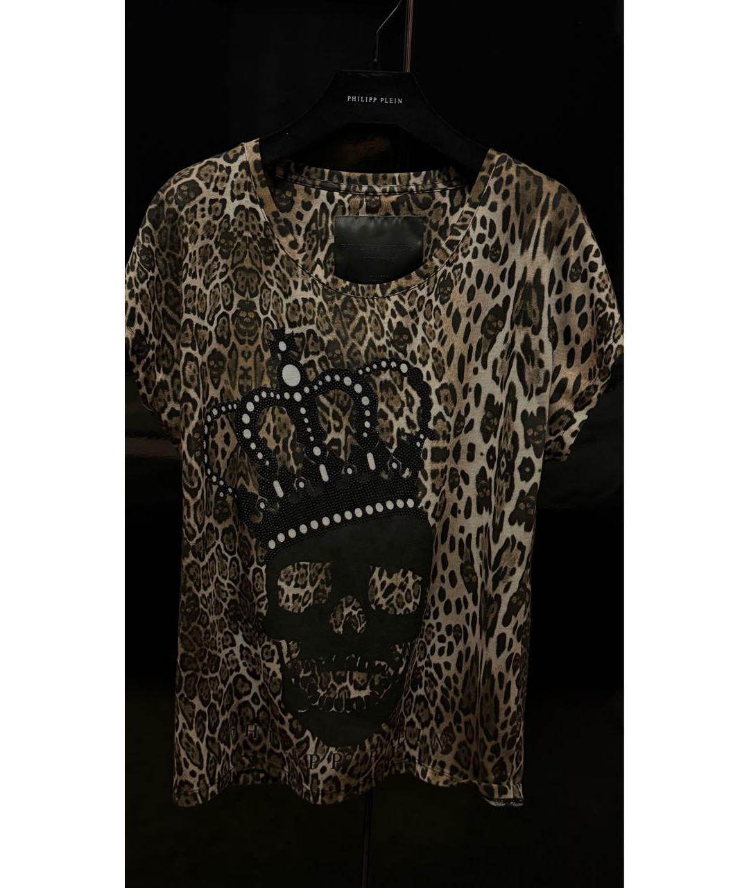 PHILIPP PLEIN Коричневая хлопковая футболка, фото 5