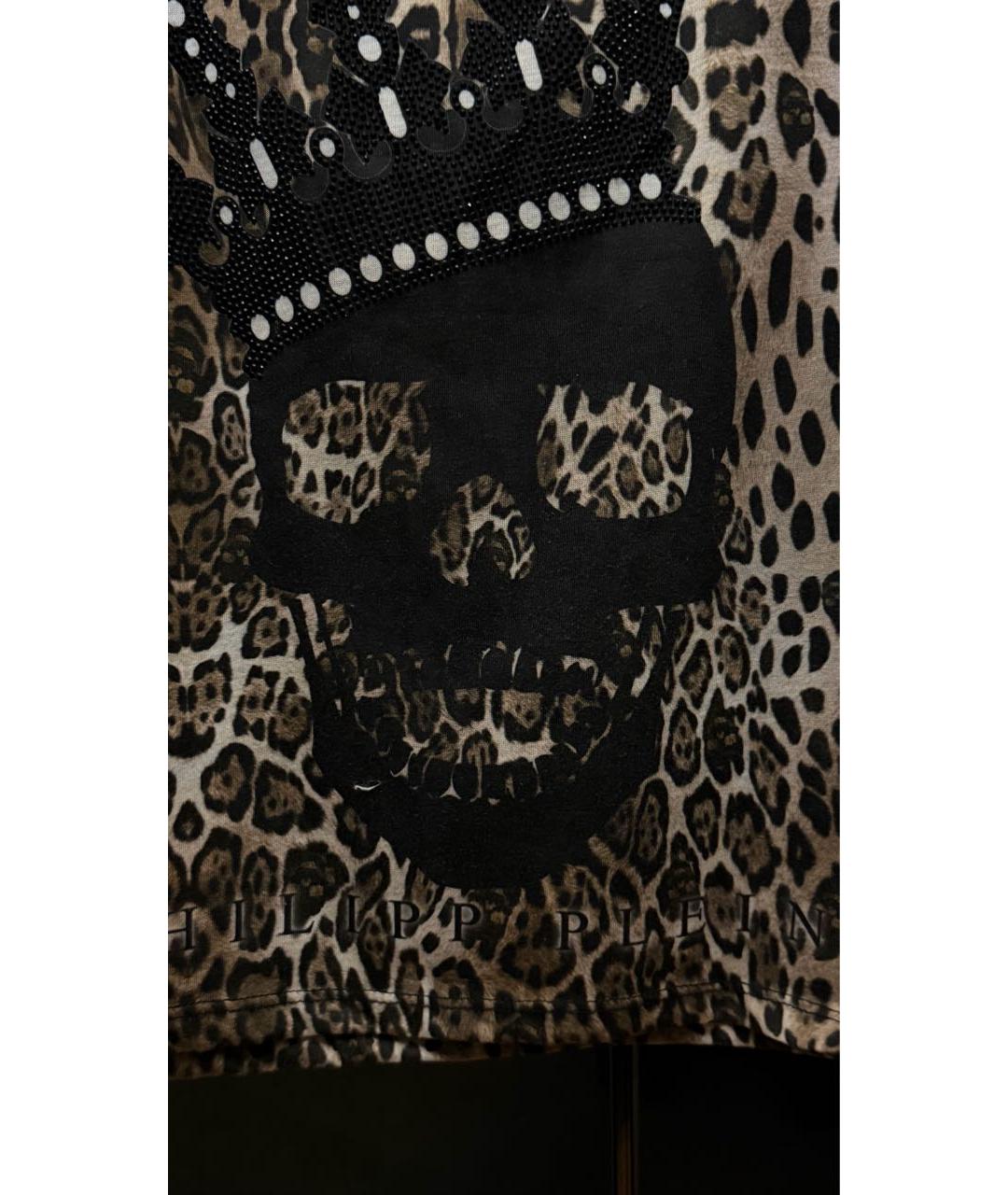 PHILIPP PLEIN Коричневая хлопковая футболка, фото 4