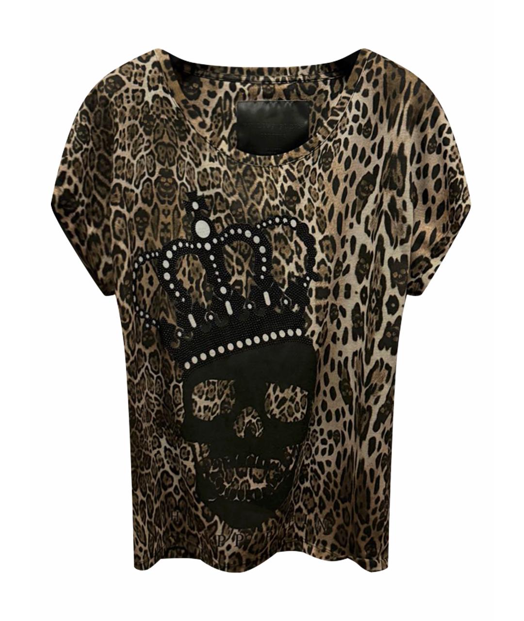 PHILIPP PLEIN Коричневая хлопковая футболка, фото 1
