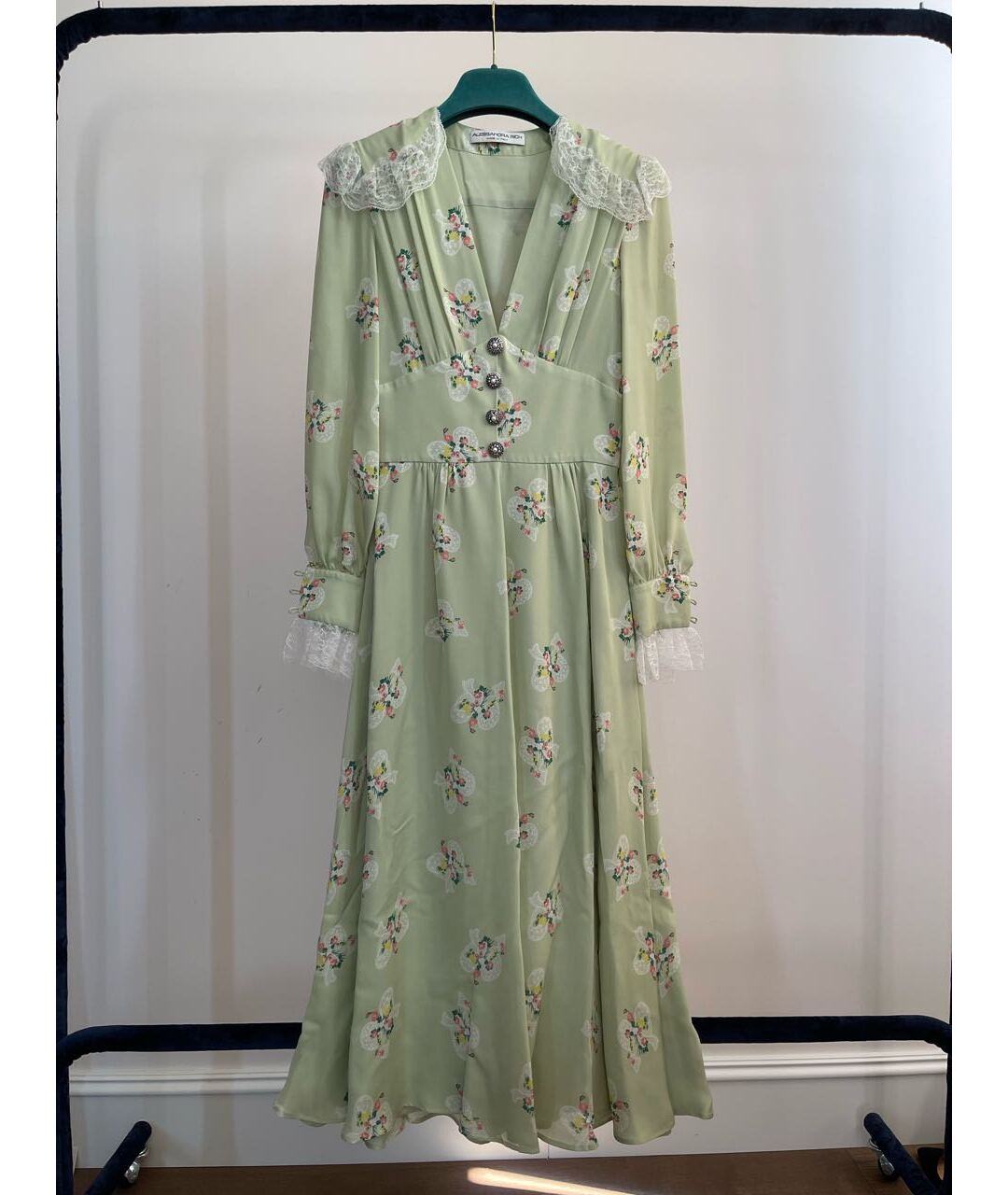ALESSANDRA RICH Салатовыое шелковое повседневное платье, фото 6