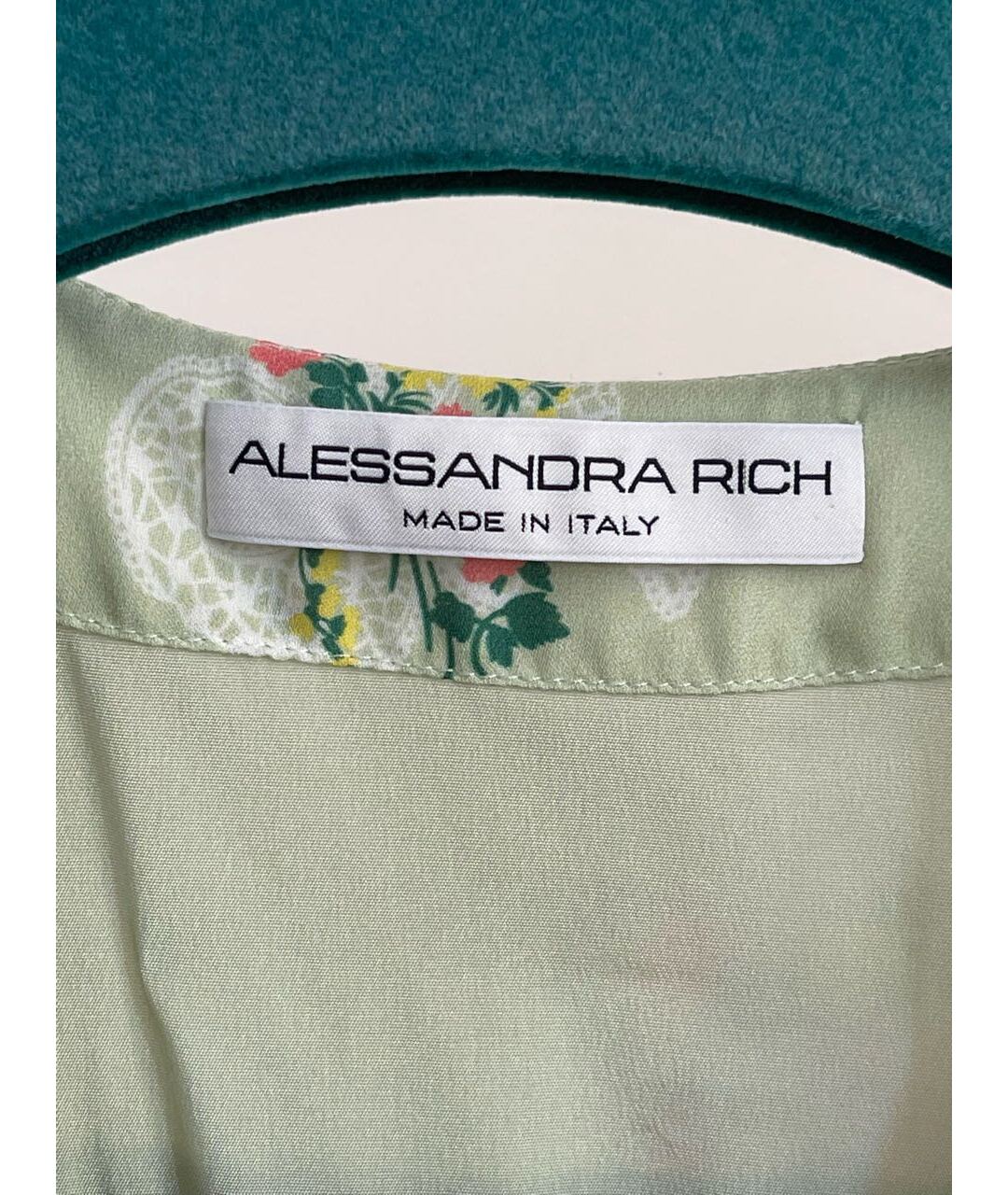 ALESSANDRA RICH Салатовыое шелковое повседневное платье, фото 3