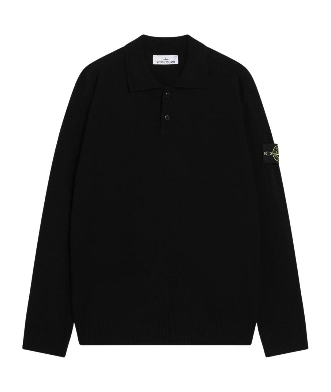 STONE ISLAND Черное шерстяное поло с длинным рукавом, фото 1