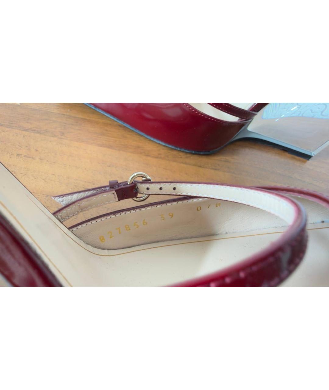 GUCCI Бордовые босоножки из лакированной кожи, фото 4