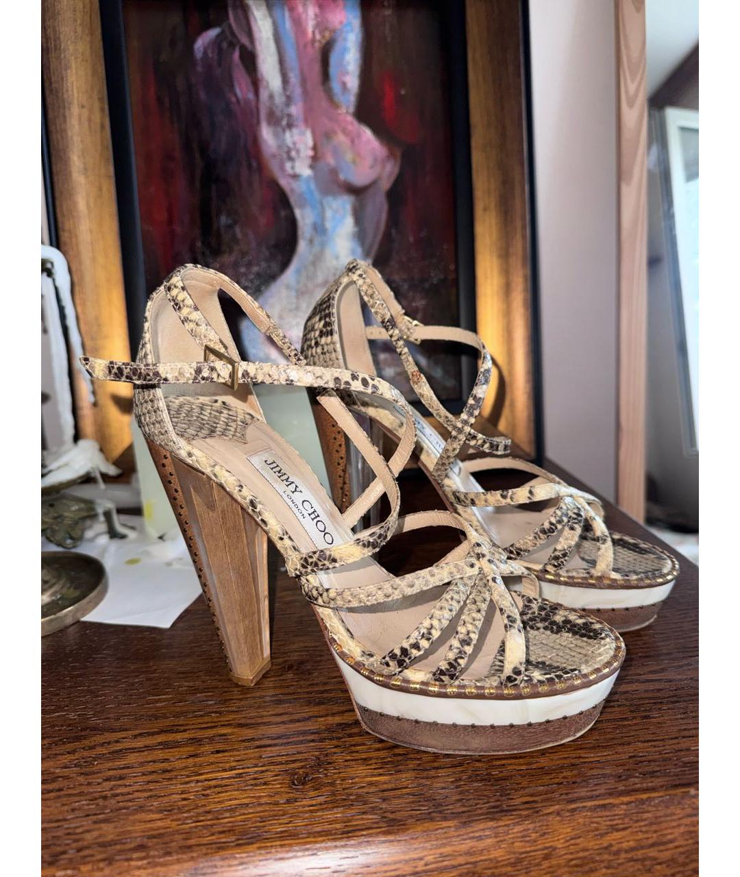 JIMMY CHOO Бежевые кожаные босоножки, фото 8