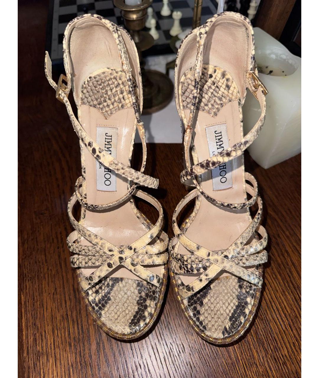 JIMMY CHOO Бежевые кожаные босоножки, фото 2