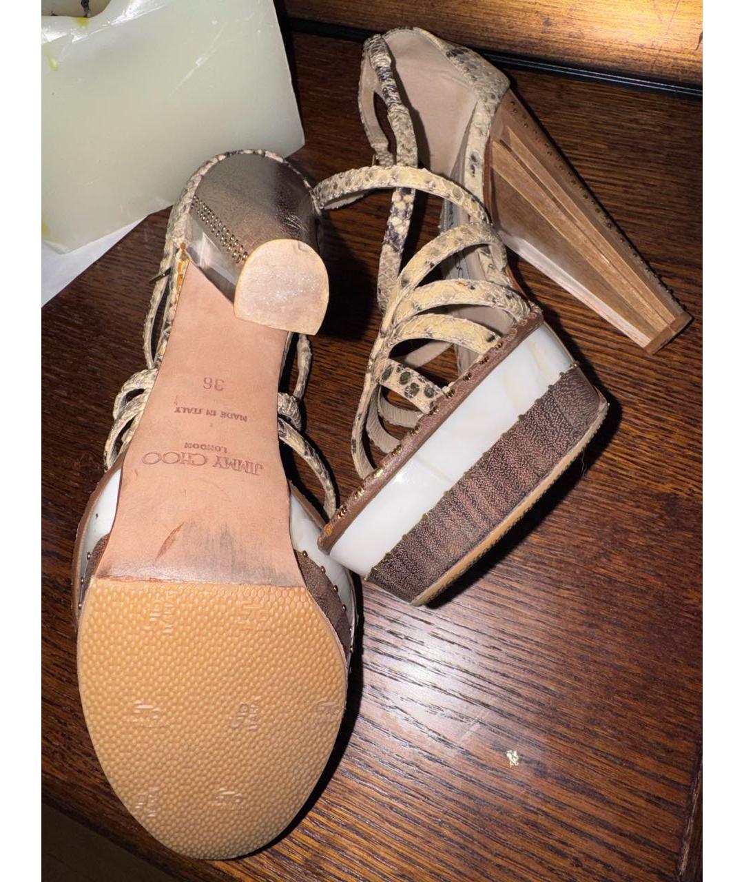 JIMMY CHOO Бежевые кожаные босоножки, фото 3