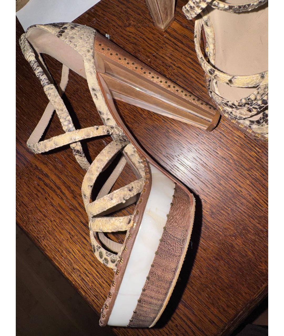 JIMMY CHOO Бежевые кожаные босоножки, фото 5