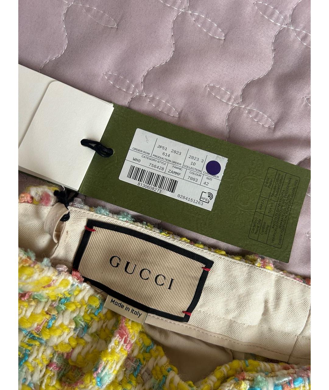 GUCCI Желтые твидовые шорты, фото 5