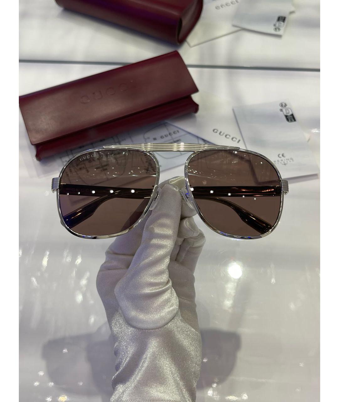 GUCCI Серебряные металлические солнцезащитные очки, фото 7