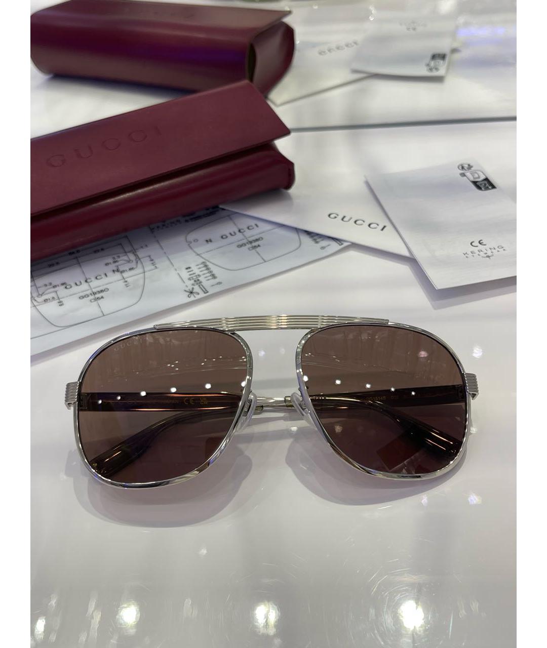 GUCCI Серебряные металлические солнцезащитные очки, фото 2