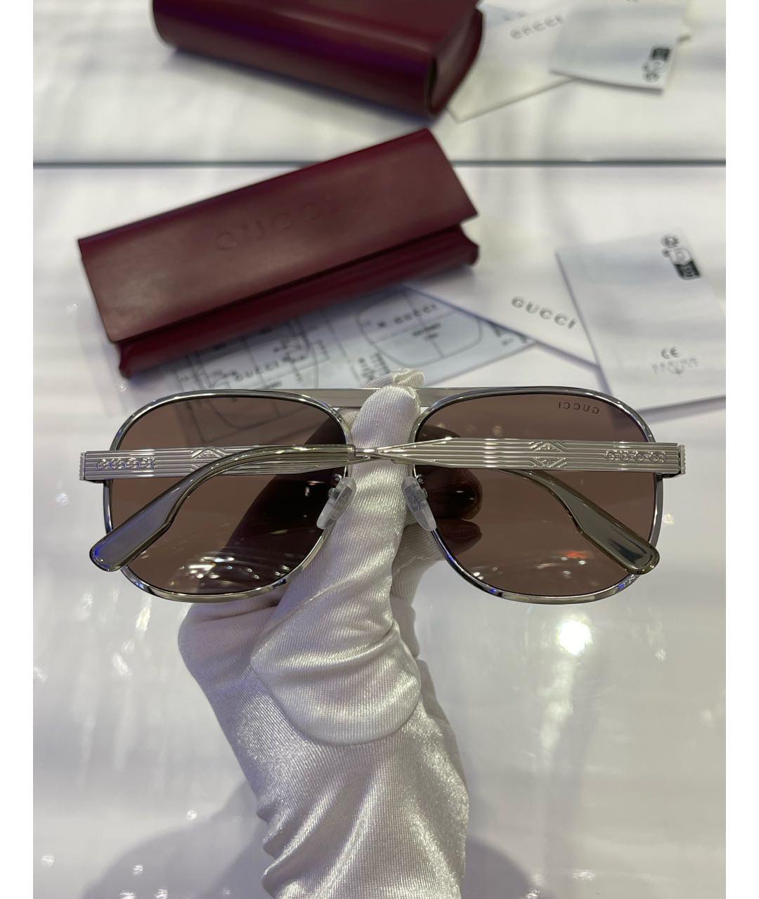 GUCCI Серебряные металлические солнцезащитные очки, фото 8