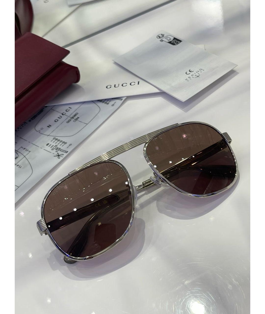 GUCCI Серебряные металлические солнцезащитные очки, фото 6