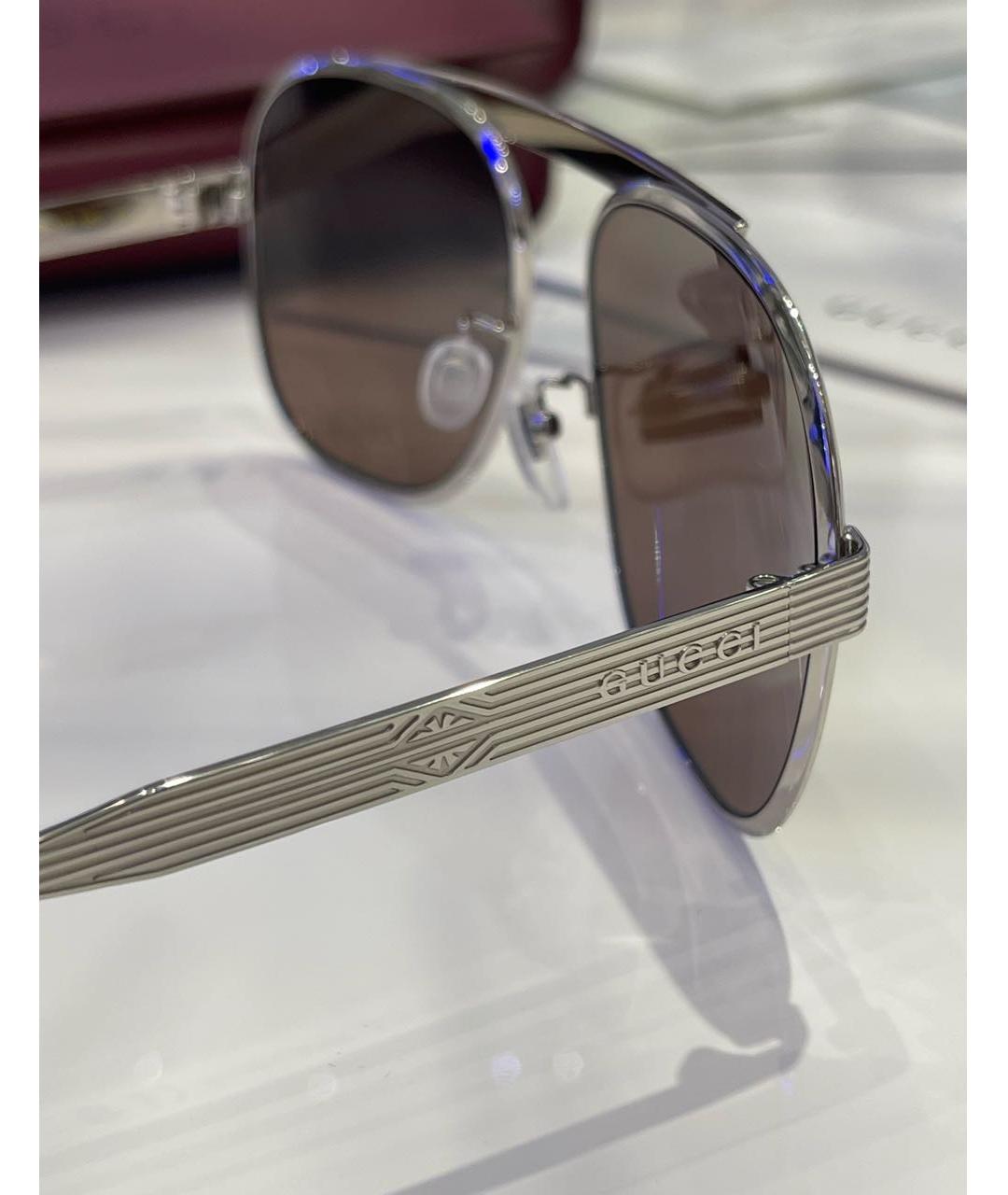 GUCCI Серебряные металлические солнцезащитные очки, фото 3