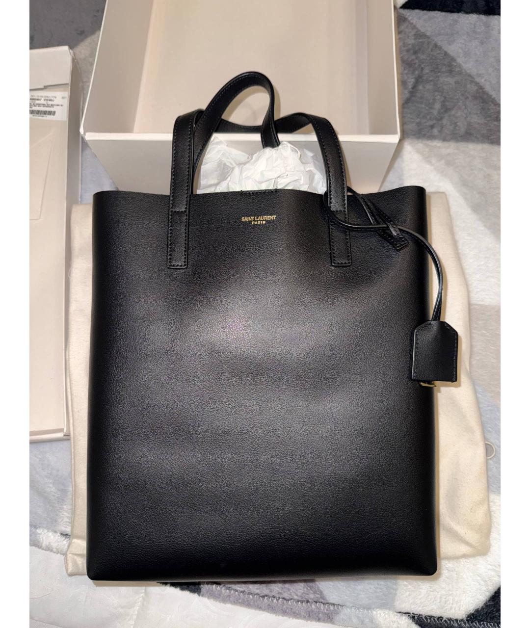 SAINT LAURENT Черная кожаная сумка тоут, фото 9