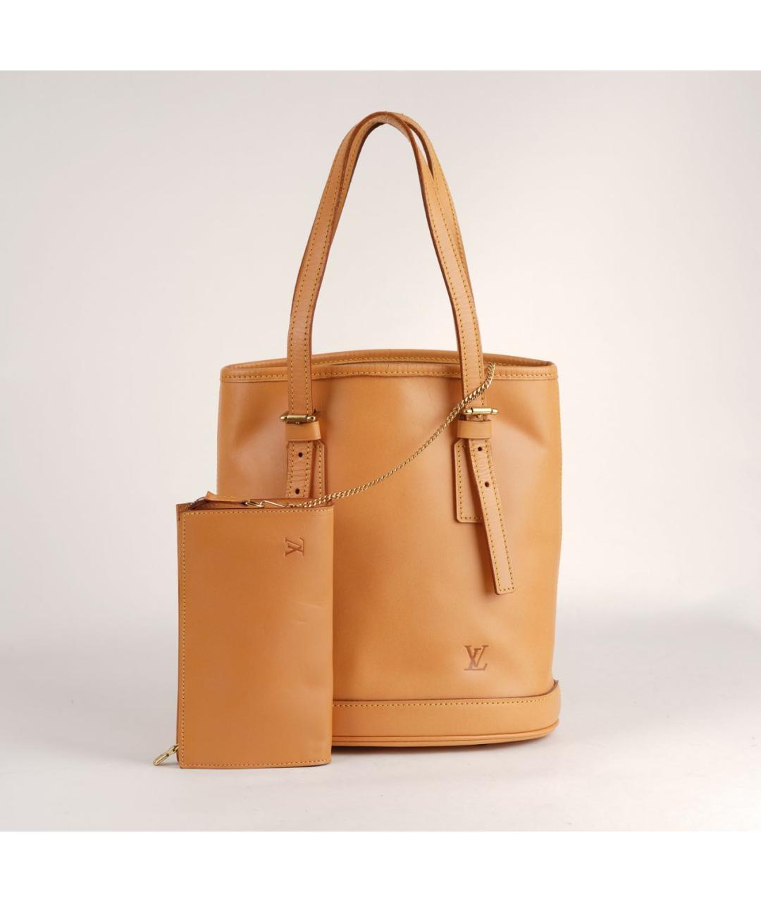 LOUIS VUITTON Бежевая кожаная сумка тоут, фото 2