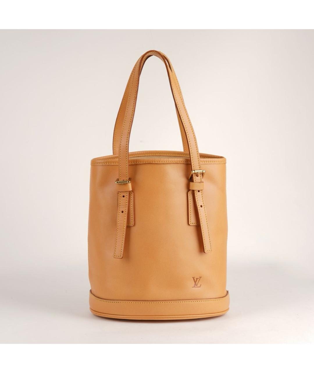 LOUIS VUITTON Бежевая кожаная сумка тоут, фото 9